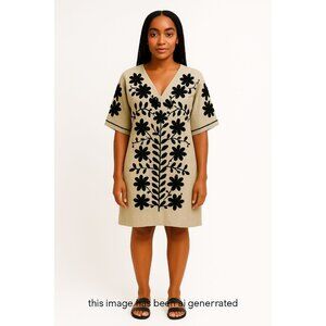 Sister Mary Ivy Jane Marta Tunic Dress Beige Black Linen Size Small